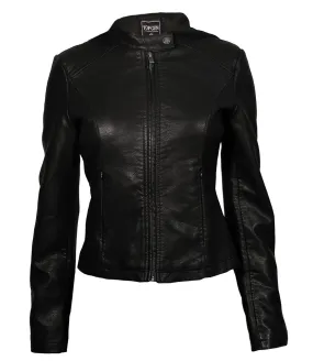 TOP GUN® WOMEN'S VEGAN LEATHER HOODED RACER JACKET