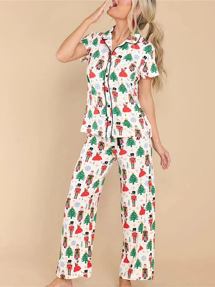 Trendy Christmas Pajama Set with Nutcracker Print