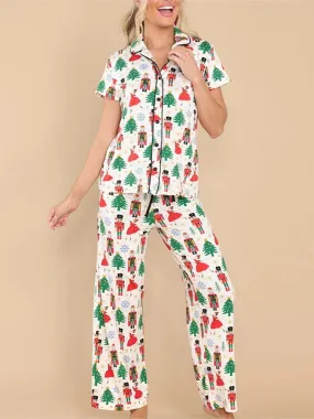 Trendy Christmas Pajama Set with Nutcracker Print