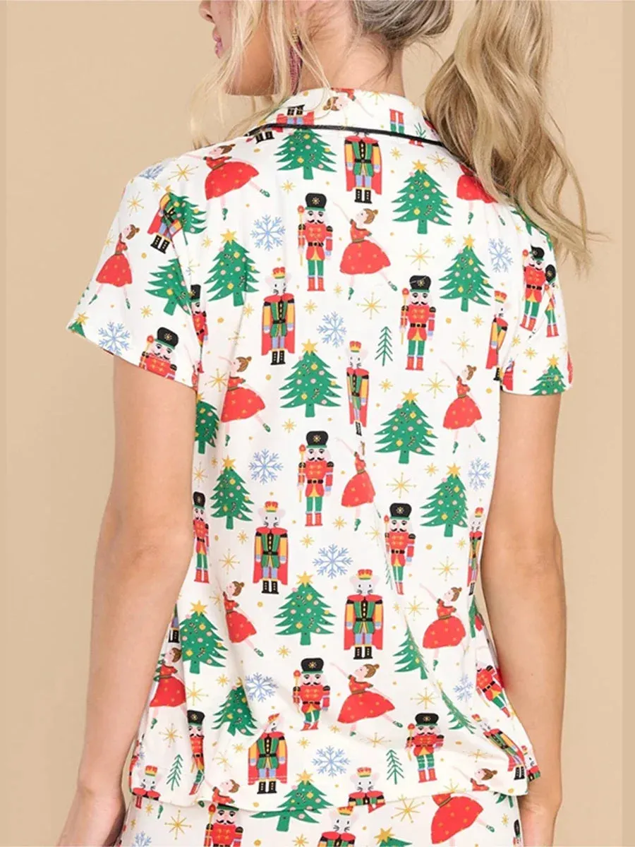 Trendy Christmas Pajama Set with Nutcracker Print