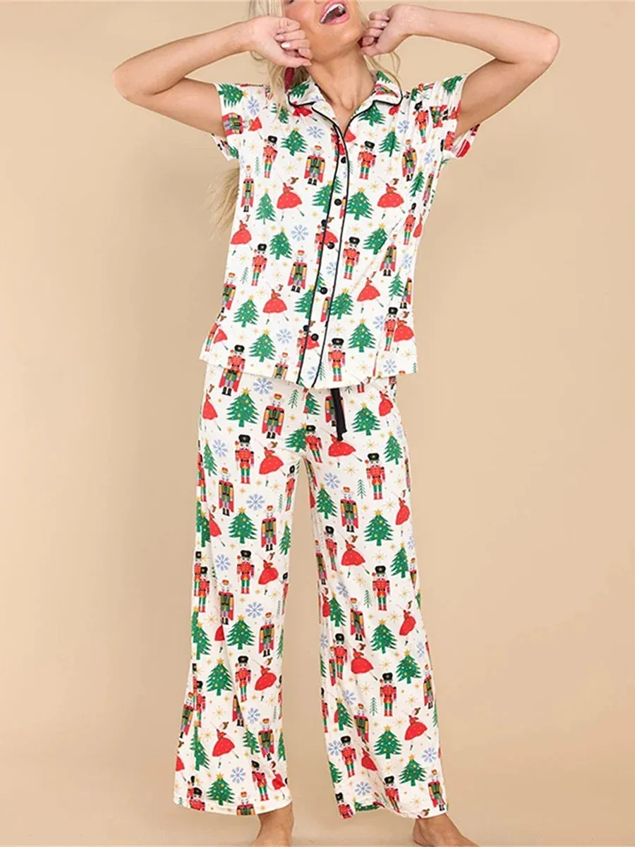 Trendy Christmas Pajama Set with Nutcracker Print