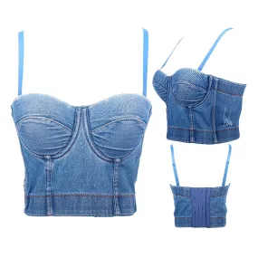 Trendy Denim  Half Camisole Adjustable Shoulder Strap Top