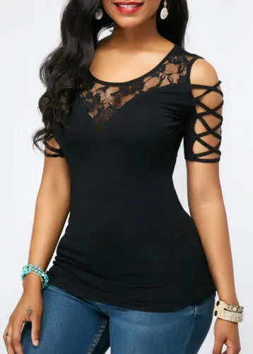 Trendy Lace Floral Bandage Sleeve Shirt