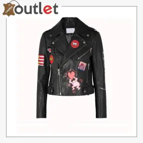 Women Fashion Printed Leather Jacket