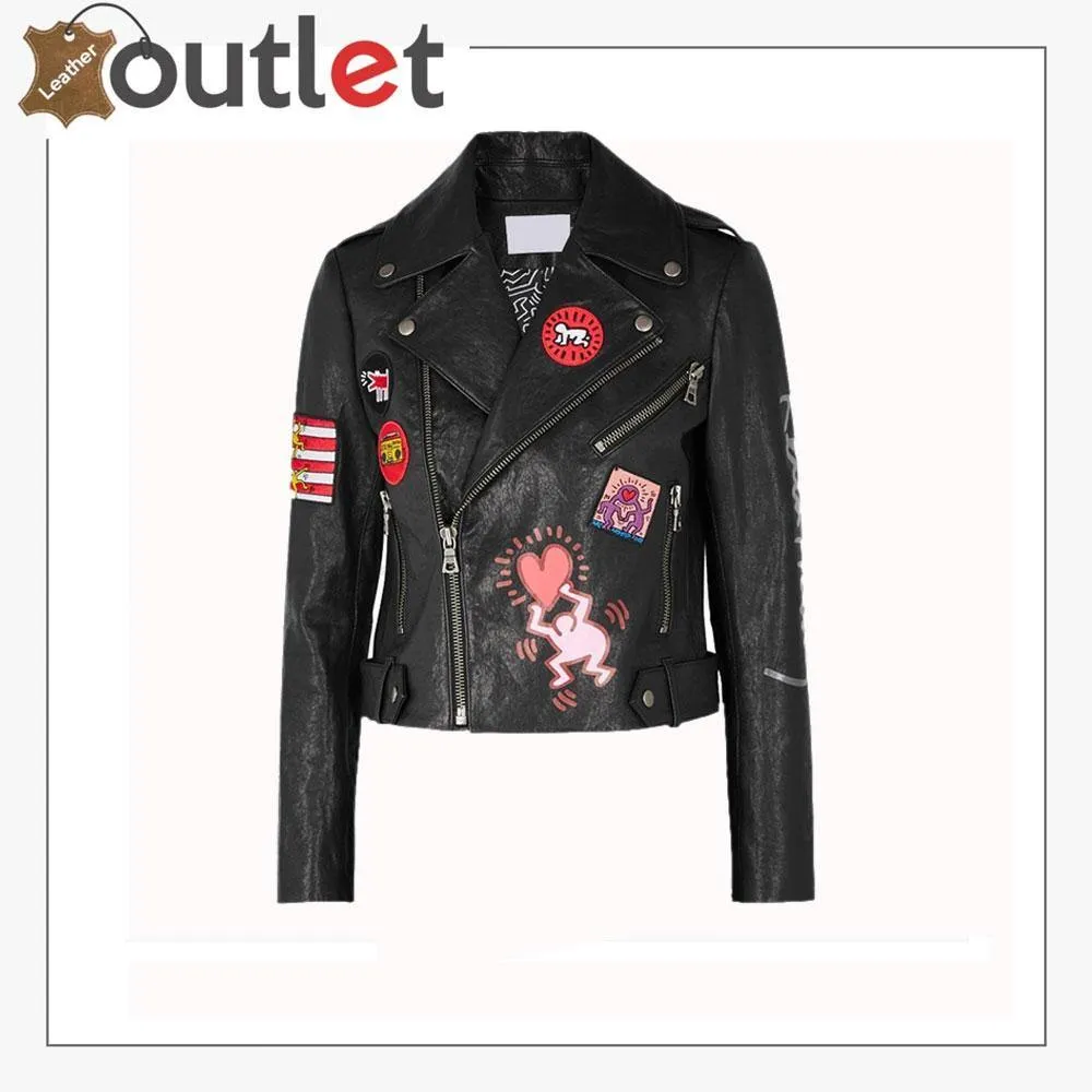 Women Fashion Printed Leather Jacket