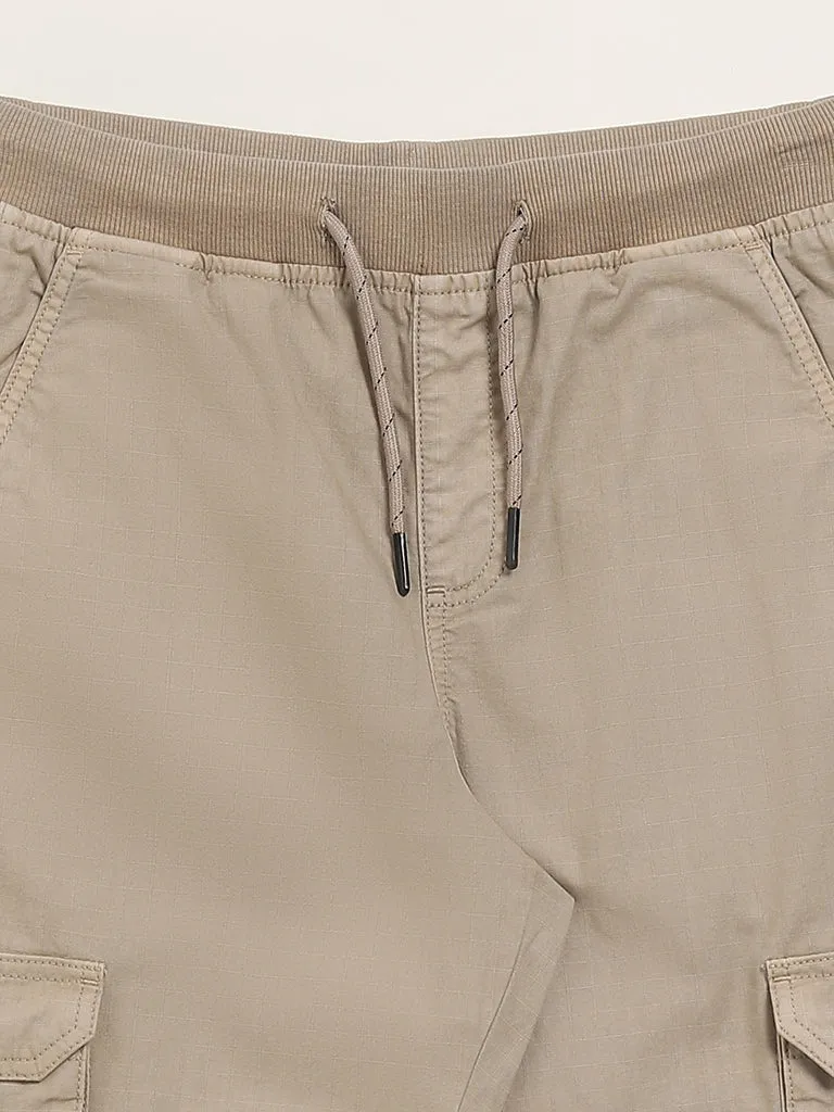 Y&F Kids Beige Mid-Rise Cotton Cargo Joggers