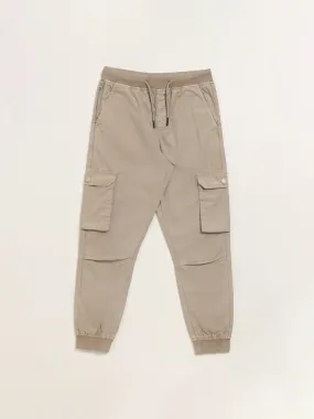 Y&F Kids Beige Mid-Rise Cotton Cargo Joggers